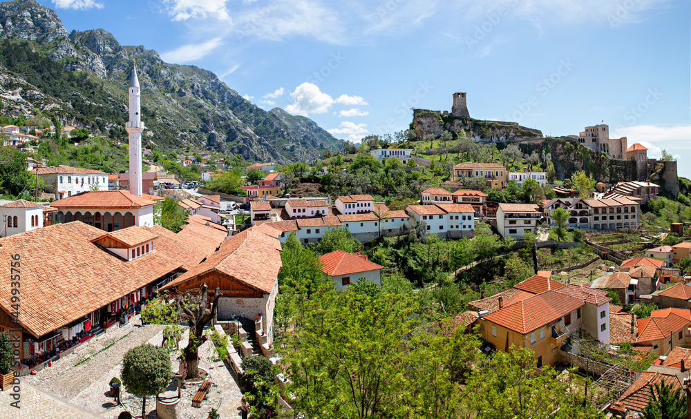 View over the old town of Kruje and its fort, in Albania.