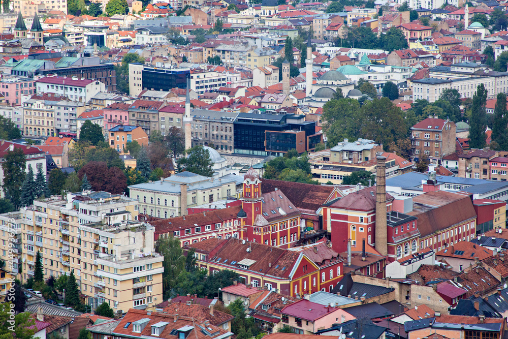 Aerial view over Sarajevo, capital of Bosnia and Herzegovina