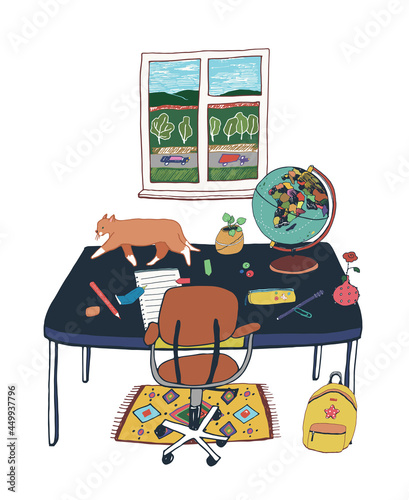 Home interior objects work home place illustrations set