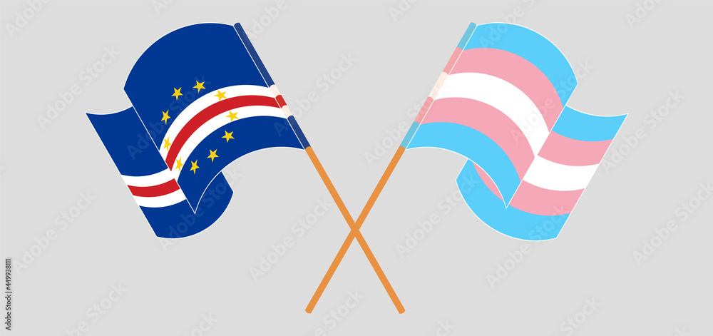 Crossed and waving flags of Cape Verde and Transgender Pride Crossed and waving flags of Cape Verde and Transgender Pride