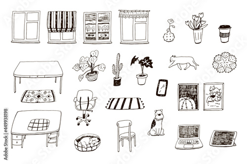 Home interior objects work home place illustrations vector set