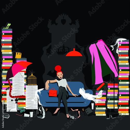 Psychopathology - Mental Health Disorder - Hoarding Disorder - accumulator sitting on the sofa in the middle of the mess