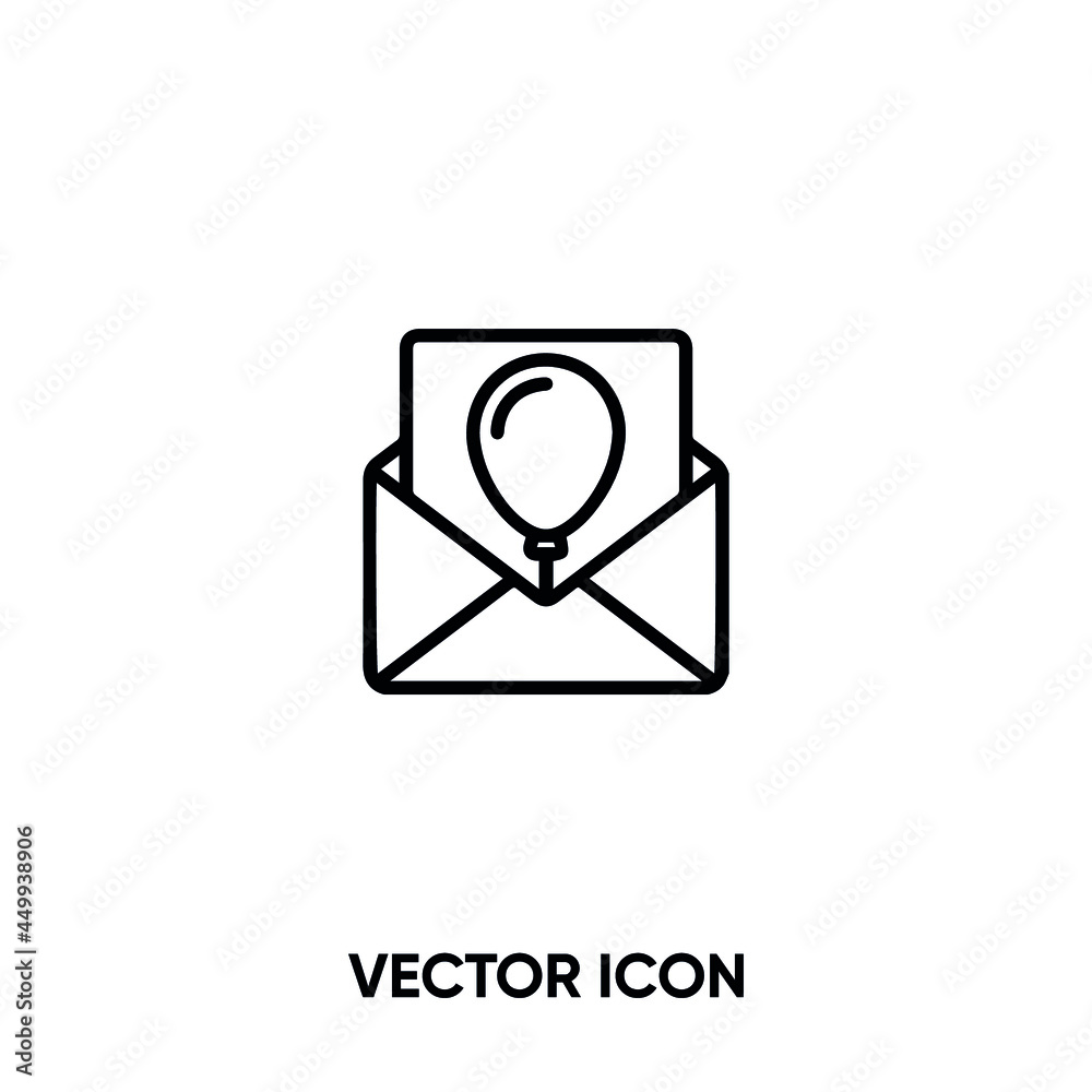 Invite bithday vector icon. Modern, simple flat vector illustration for website or mobile app.Invitation party symbol, logo illustration. Pixel perfect vector graphics Invite bithday vector icon. Modern, simple flat vector illustration for website or mobile app.Invitation party symbol, logo illustration. Pixel perfect vector graphics