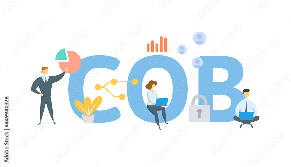 COB, Close Of Business. Concept with keyword, people and icons. Flat vector illustration. Isolated on white. COB, Close Of Business. Concept with keyword, people and icons. Flat vector illustration. Isolated on white.