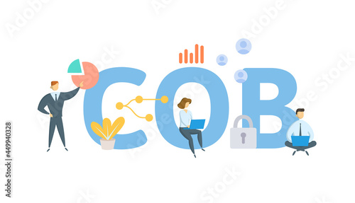 COB, Close Of Business. Concept with keyword, people and icons. Flat vector illustration. Isolated on white.