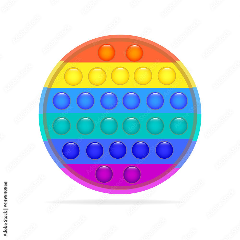 Popular silicone colorful anti-stress toy poster for a child on a white background in vector. Simple dimple.