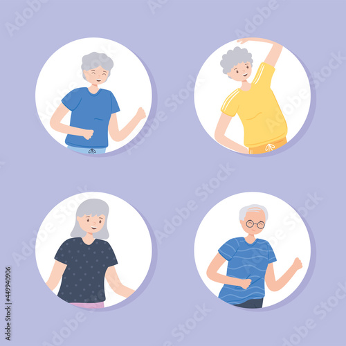 old people practicing exercises