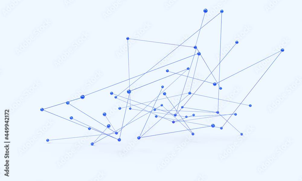 A neural network on a blue background. The balls and lines form a grid. Composition on the topic of technologies, communications, the Internet, the network. 3d rendering. A neural network on a blue background. The balls and lines form a grid. Composition on the topic of technologies, communications, the Internet, the network. 3d rendering.