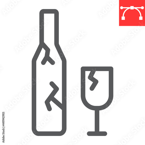 Glass waste line icon, recycle and broken bottle, glass waste vector icon, vector graphics, editable stroke outline sign, eps 10.