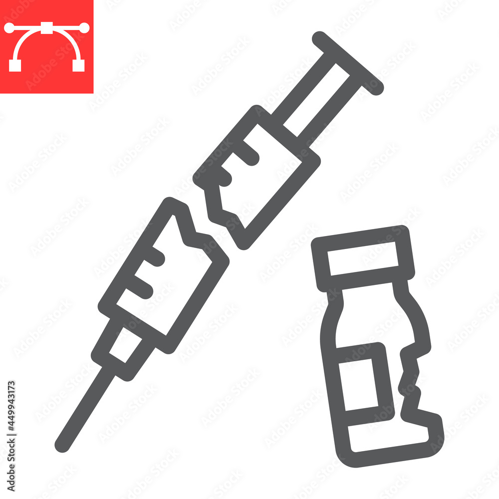Medical waste line icon, recycle and ecology, broken syringe and vial vector icon, vector graphics, editable stroke outline sign, eps 10. Medical waste line icon, recycle and ecology, broken syringe and vial vector icon, vector graphics, editable stroke outline sign, eps 10.