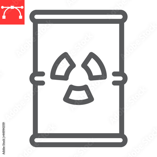 Barrel with radioactive waste line icon, recycle and ecology, chemical waste vector icon, vector graphics, editable stroke outline sign, eps 10.