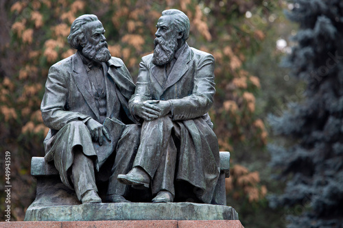 Monument from Soviet era  representing Karl Marx and Friedrich Engels in Bishkek  Kyrgyzstan