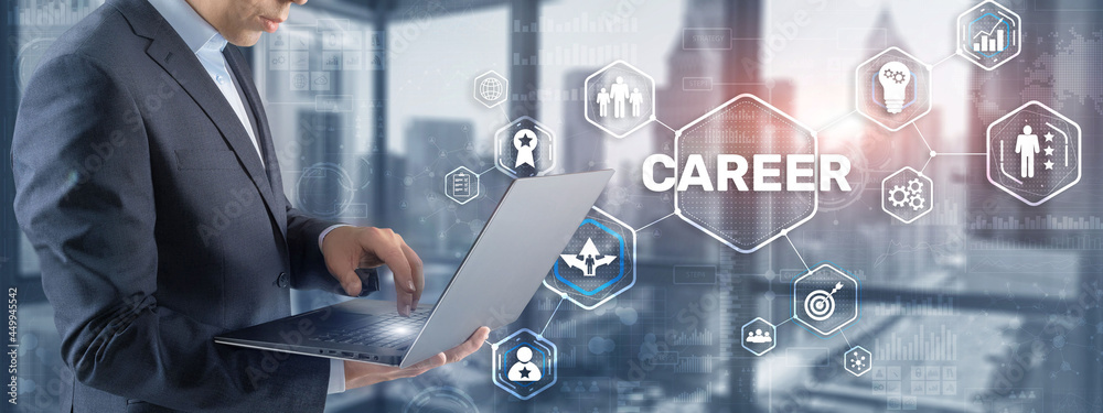 Career business on virtial screen abstract background. Mixed media Career business on virtial screen abstract background. Mixed media