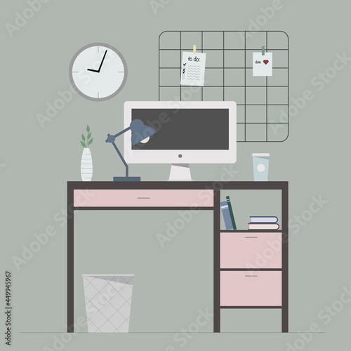 illustration of a modern office workplace for freelance photo