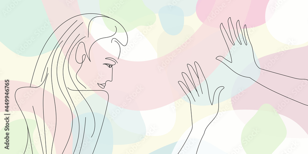 Abstract background of a vector illustration. The girl and the hands. Composition on the topic of women, cosmetics, beauty and fashion. Abstract background of a vector illustration. The girl and the hands. Composition on the topic of women, cosmetics, beauty and fashion.