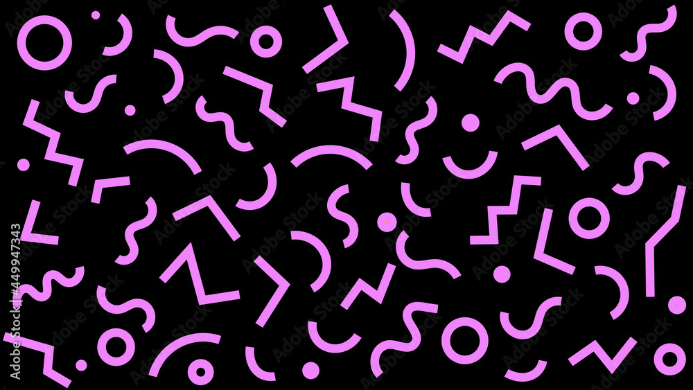 Colorful Geometric Shapes With Squiggly lines and Zig-Zag Background Patterns Colorful Geometric Shapes With Squiggly lines and Zig-Zag Background Patterns