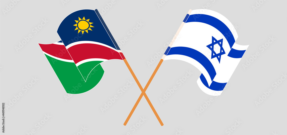 Crossed and waving flags of Namibia and Israel Crossed and waving flags of Namibia and Israel