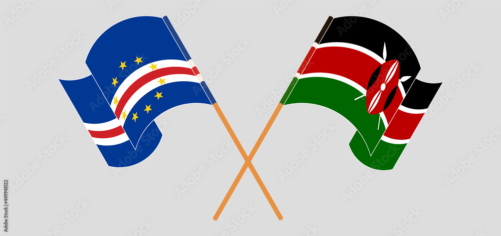 Crossed and waving flags of Cape Verde and Kenya
