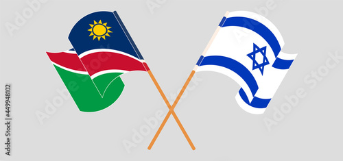 Crossed and waving flags of Namibia and Israel