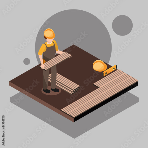 man installing wooden floor