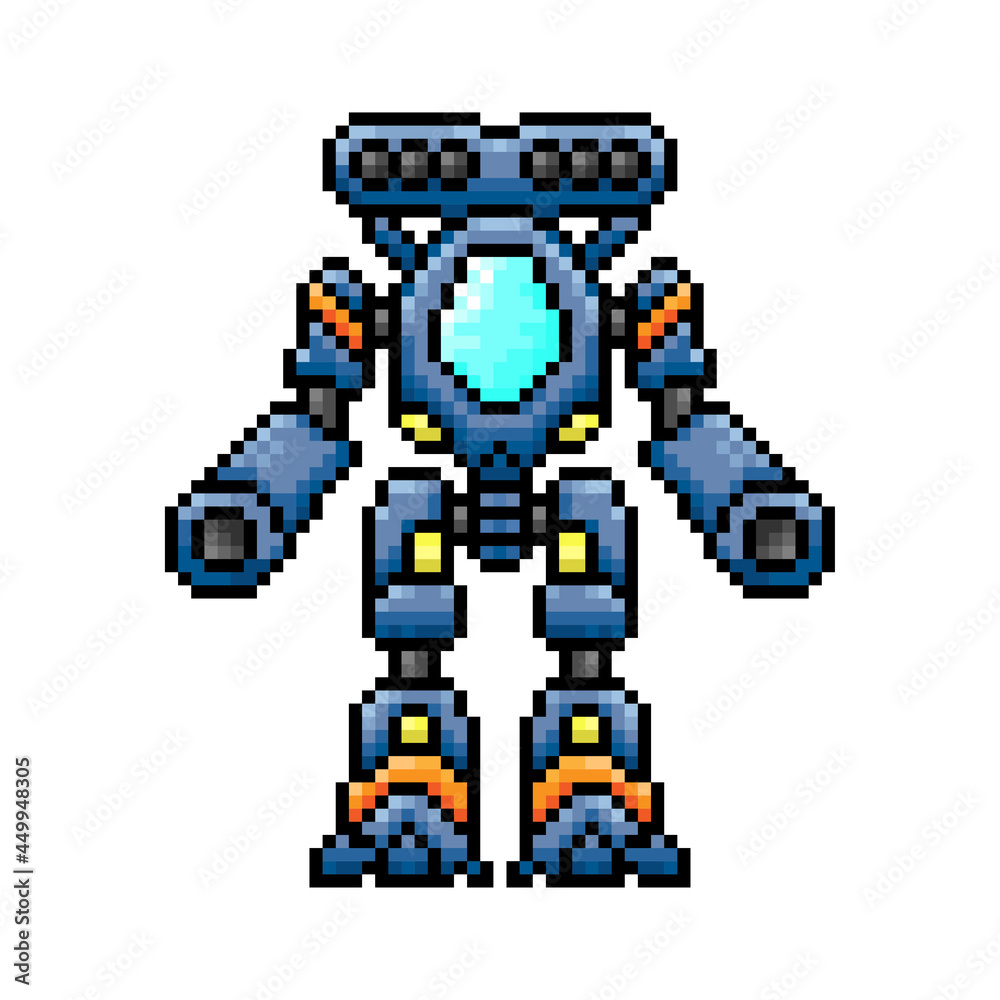 Pixel combat robot icon. Fighting machine. Front view. Vector simple flat graphic illustration. The isolated object on a white background. Isolate. Pixel combat robot icon. Fighting machine. Front view. Vector simple flat graphic illustration. The isolated object on a white background. Isolate.