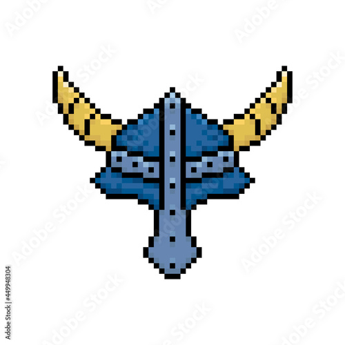 Pixel helmet with horns icon. Front view. Colored contour linear silhouette. Vector simple flat graphic illustration. The isolated object on a white background. Isolate.