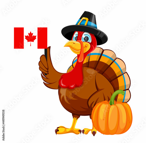 Happy Thanksgiving. Cartoon character turkey bird