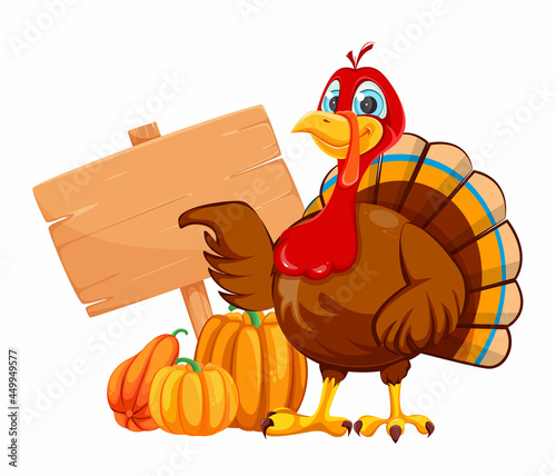 Happy Thanksgiving. Cartoon character turkey bird