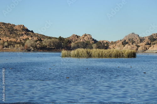 The beautiful winter scenery of Willow Lake, in Prescott, Arizona.
