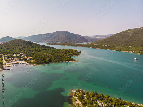 Beautiful blue sea, islands archipelago in Croatia, aerial seascape