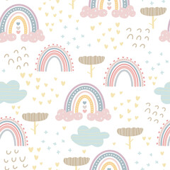 Canvas schilderij Regenboog patronen Schattige regenbogen vrolijk kinderpatroon  © Anna Kubasheva