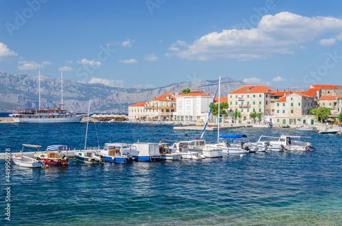 Picturesque bay and the old town of Postira. Postira lies on the northern coast of Brac island in Croatia.