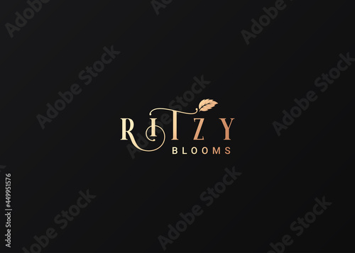Flower blooms logo. Rose leaf ritzy luxury concept photo