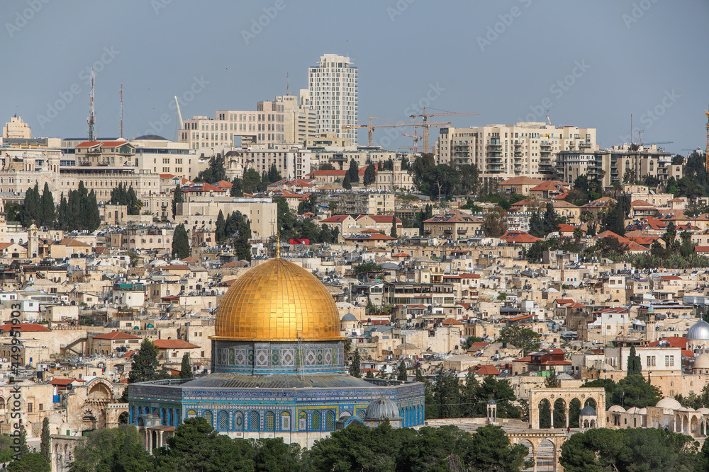 Dome of the Rock and cityscape, Old City, Jerusalem, Israel.