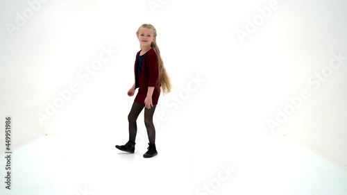 Cute happy blonde girl. On white background