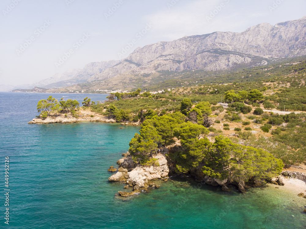 Blue lagoon, island paradise. Beautiful bay near Podgora town, Makarska rivera, Dalmatia, Croatia