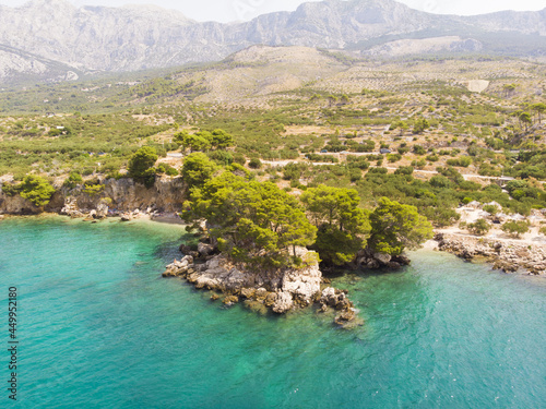 Blue lagoon, island paradise. Beautiful bay near Podgora town, Makarska rivera, Dalmatia, Croatia