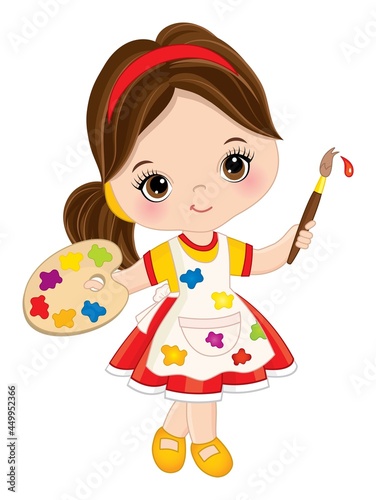 Vector Little Girl Painting. Vector Little Artist
