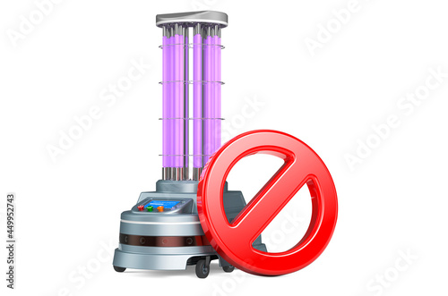 Prohibition symbol with UV-Disinfection Robot, 3D rendering