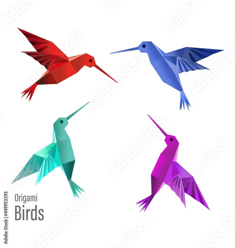 4 Origami Paper Birds, Made In Vectors. 4 Low Poly Birds