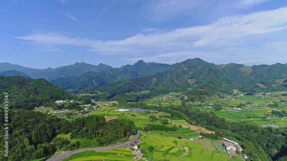 rice field landscape and arch bridge in Takachiho, Miyazaki, Japan (aerial photography) rice field landscape and arch bridge in Takachiho, Miyazaki, Japan (aerial photography)