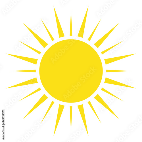 Yellow sun. Symbol of hot weather day, summer holiday or new life. Simple flat vector silhouette