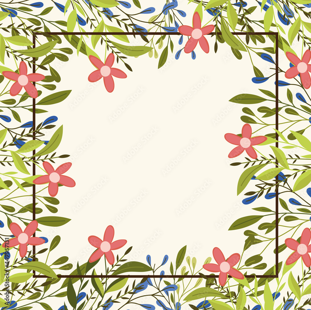 Fototapeta premium frame with flowers and leaves