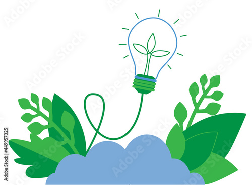 Inspiration innovation idea light bulbs concept vector. Sustainable energy ecofriendly illustration. Lamp idea green energy.