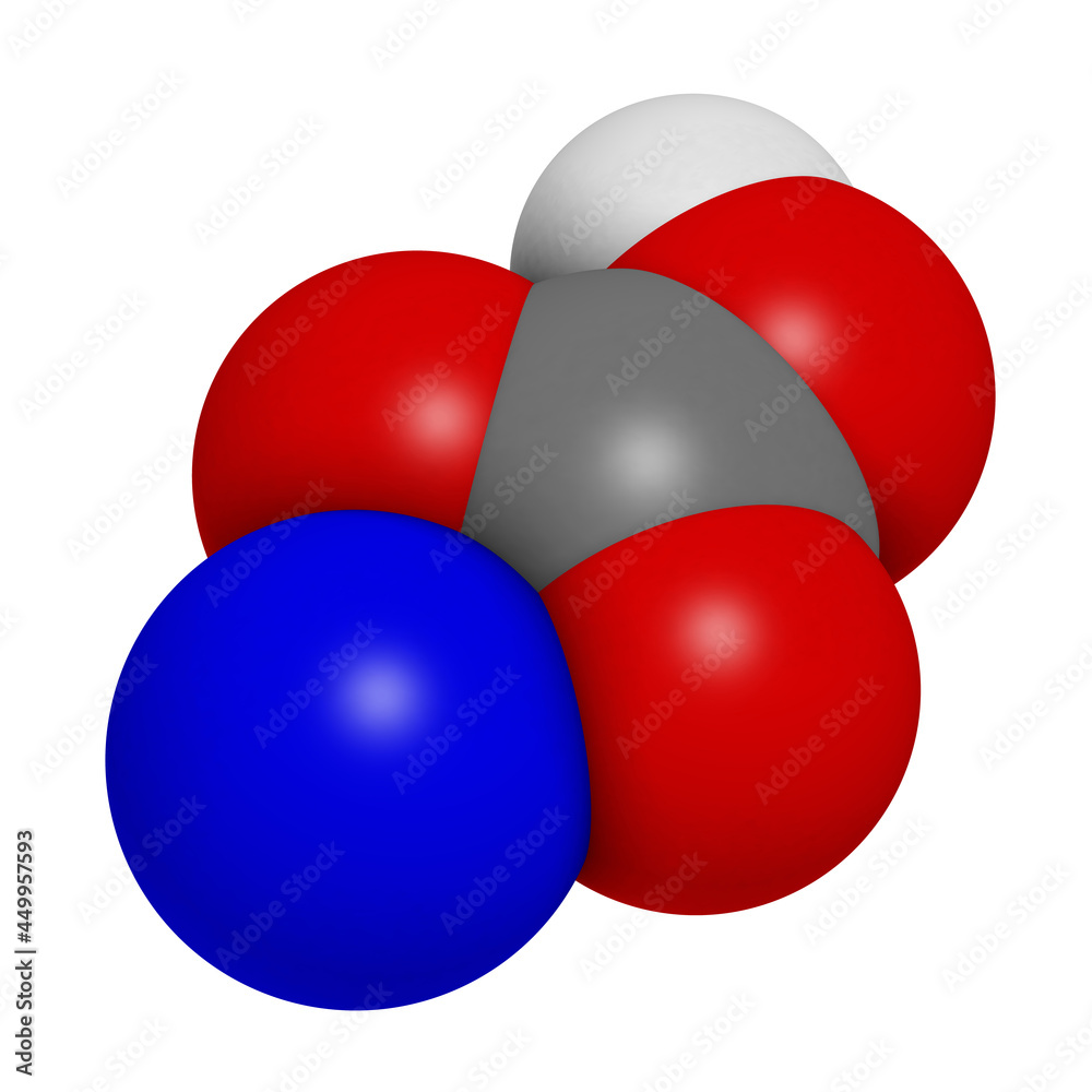 Sodium bicarbonate (baking soda), chemical structure. 3D rendering