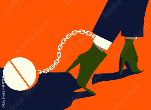 Global Health - Drug Abuse -  woman stuck to drug pill