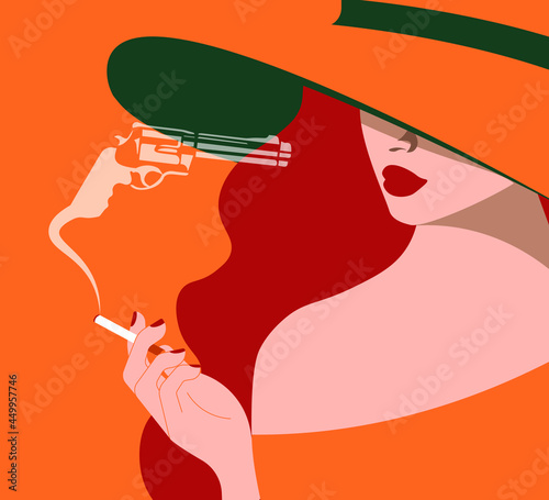 Global Health - Drug Abuse -  woman smoking with gun pointed at her