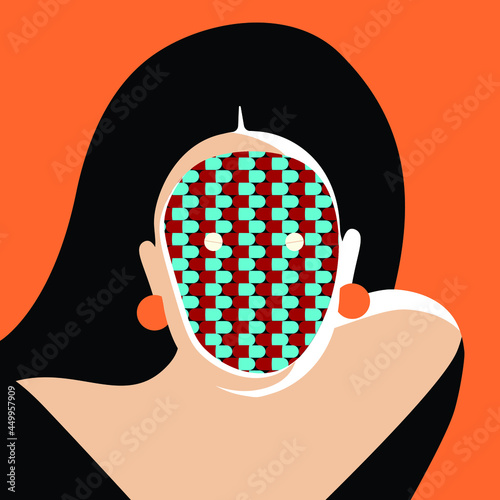 Global Health - Drug Abuse -  woman face covered by pills