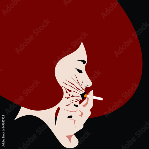 Global Health - Drug Abuse - smoker woman with scars on her face