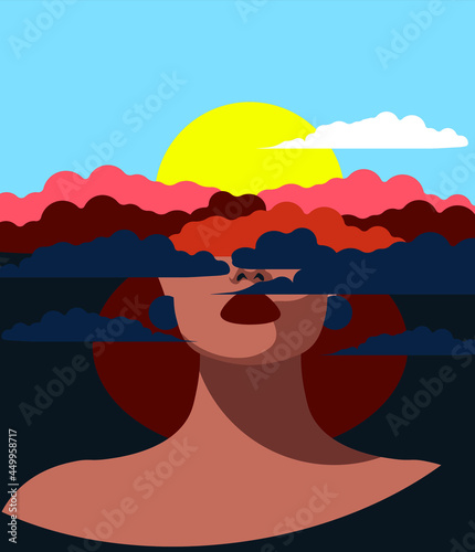 Mental Health Disorder -  woman with her head in the clouds
